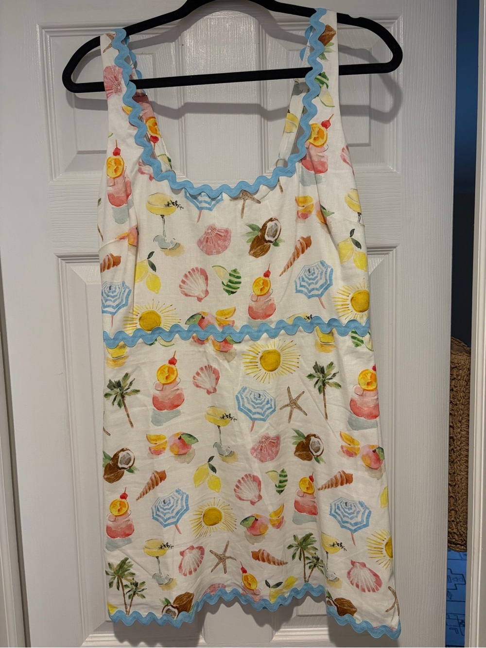 Show Me Your MuMu Cream Beach Print Sundress with Blue Trim